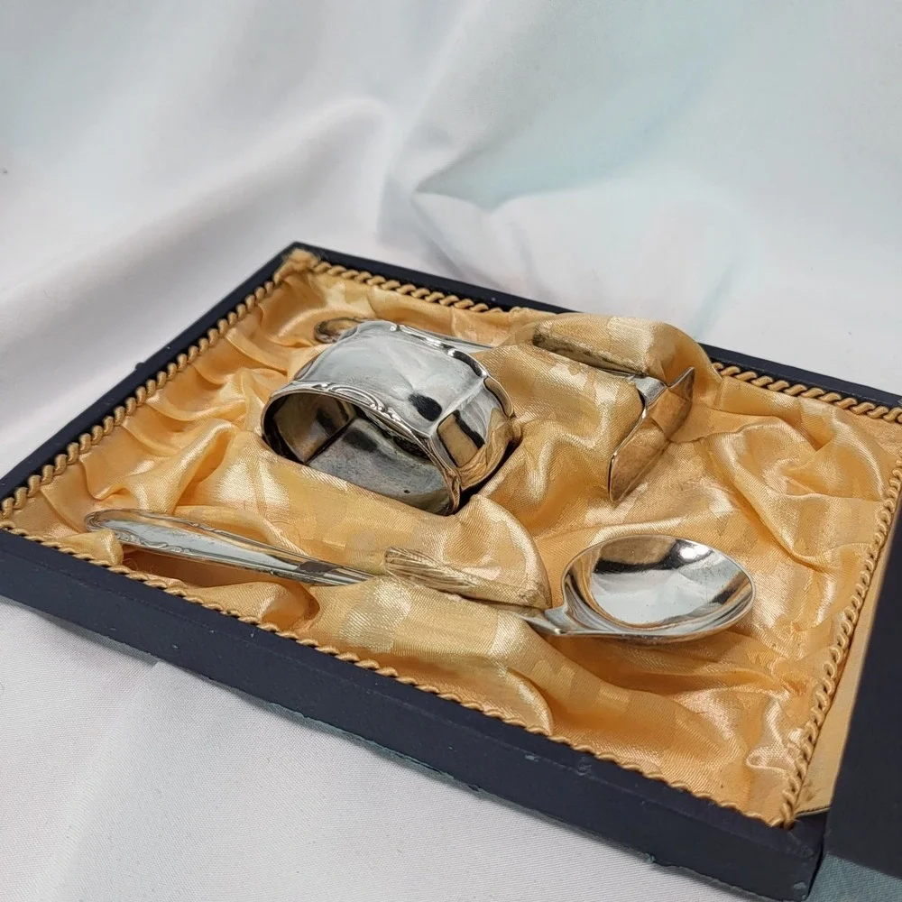Alpaca Hoka Silver Baby Spoon & Pea Pusher Set w Display Box
